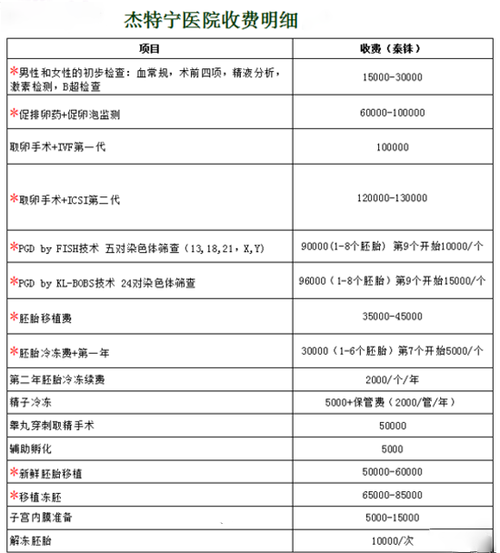 泰国试管婴儿收费价格表